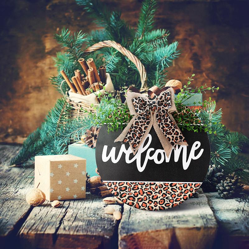 

Decorative Objects & Figurines Wooden Welcome Sign Front Door Wall Hanging Ornament Rustic All Year Round Wreath With Bow Farmhouse Porch De