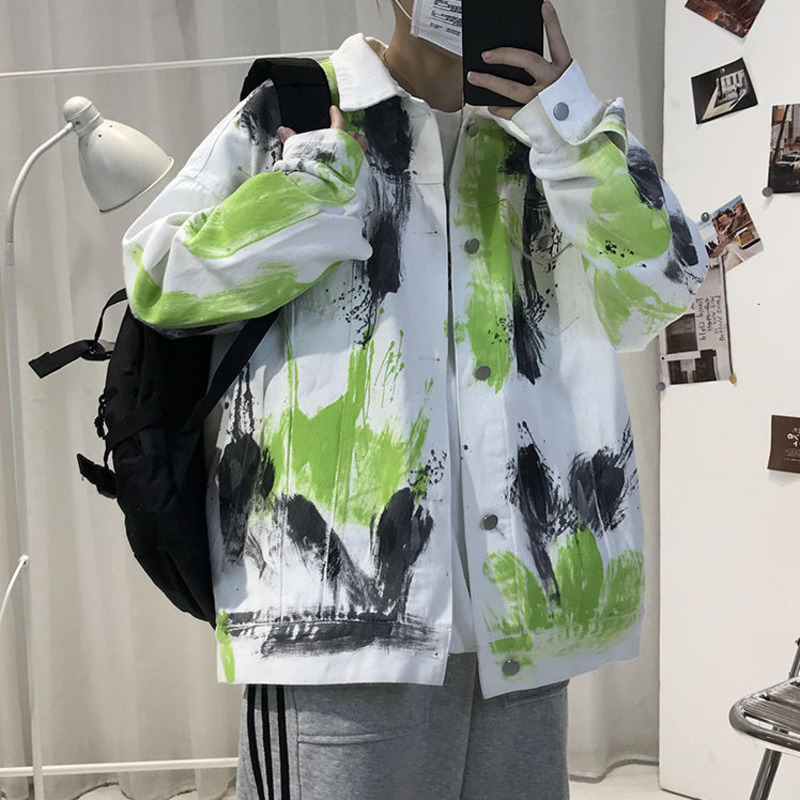 

2021 New Tie-dye Denim Men's Fashion Printing Casual Graffiti Jackets Mens Streetwear Hip-hop Bomber Jacket Men S-xl 1b9r, White