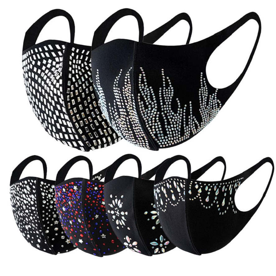 

designer rhinestone sequins face mask women girls sequin pure cotton black masks dustproof facemask top selling