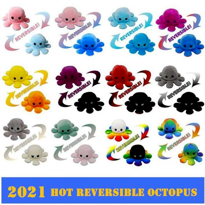 

wholesale price DHL 26 styles Reversible Flip Octopus Stuffed Dolls Soft Double-sided Expression Plush Toys Baby Kids Gift Doll New Year Christmas Gifts Shipping L13