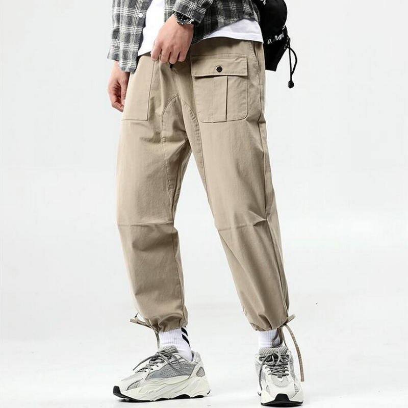 

New 2021 Safari Style Harajuku Cotton Mens Cargo Hip Hop Joggers Sweatpants Trousers Male Streetwear Ankle-length Harem Pants Jw7h 97s7, Khaki