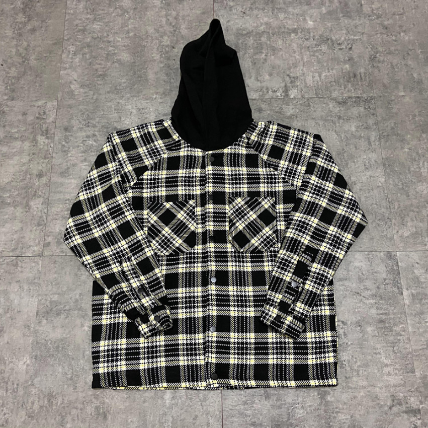 

2021 New Fw Contrast Stitching Flannel Zip Hoodie Men Women 1:1 Best Quality Thick Black and White Plaid Represent Hooded 2rtl