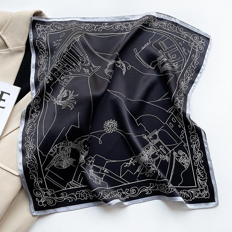 

Scarves 53x53cm 100% Silk Scarf Designer Hair Print Head 2022 Large Handkerchief Hijab Shawl For Women