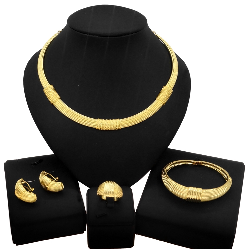 

Yulaili Beautiful And Noble Necklace Set Women's Wedding Dinner Gold Plated Factory Direct Sales Simple 4 pieces Jewelry Sets HV21080335, Golden