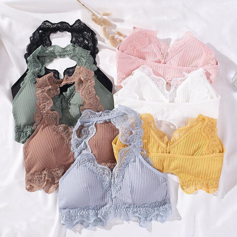 

Bustiers & Corsets Triangle Cup Lace Sexy Sleep Non-Steel Ring Bra Camisole Wrap-Around Tube Top Beauty Back Underwear Women's, White