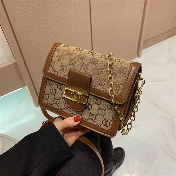 

Purse Signature chain women's autumn and winter new lock small square bag personalized style Single Shoulder Messenger, Dark brown