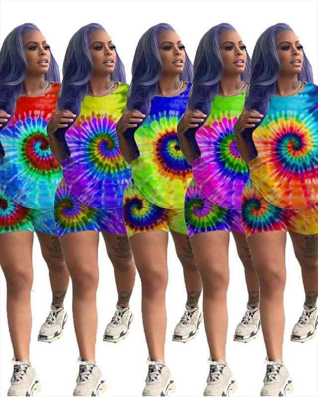 

Women Summer Black Hole Tie Dye 3d Print Short Sleeve O-neck T Shirts amp Shorts Suit Two Piece Set Sporty, Gray