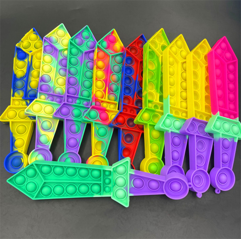 

Fidget Toys Push Bubble Katana Sword Shape Party Favor Sensory Rainbow Finger Bubbles Silicone Board Game Educational Stress Relief Toy-TOPN927