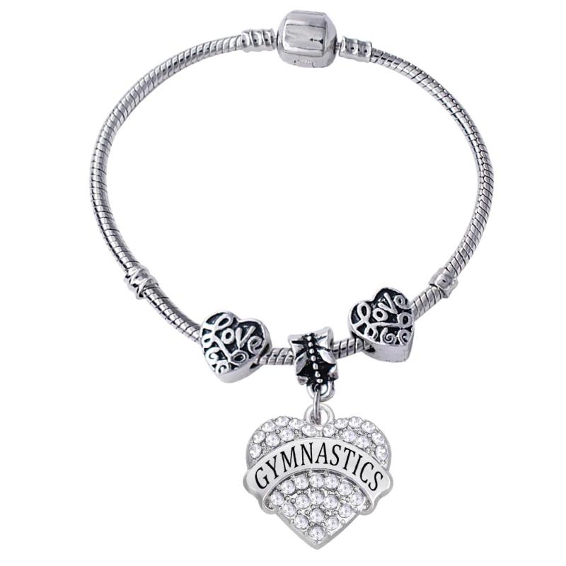 

Charm Bracelets Fashion Big Hole Loose Beads Hanging GYMNASTICS Heart Shape Crystal Pendant Bangle FIT Girl's Gift Jewelry Bracelet