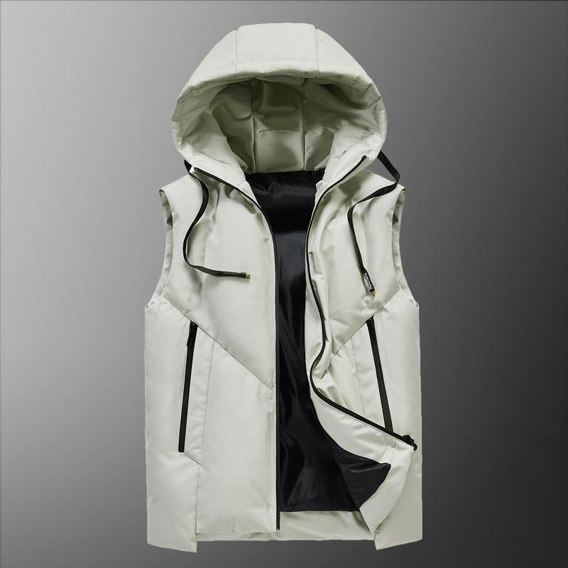 

Men's Vests Autumn Winter Thick Hooded Sleeveless Warm Down Cotton Vest Waistcoat Men Padded Outwear Fashion Casual Veste Homme Y550, Black