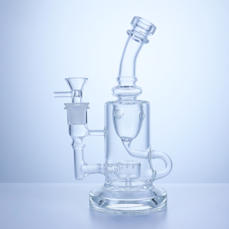 8.7 inches recycler glass pipe healthy bongs with 3 smoking chambers
