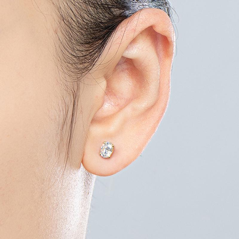 

Stud DJMAX Real 0.5/1 Carats Oval Moissanite Bridal Earrings 100% 925 Sterling Silver 18K Gold Plated Sparkling Fine Jewelry, Golden;silver