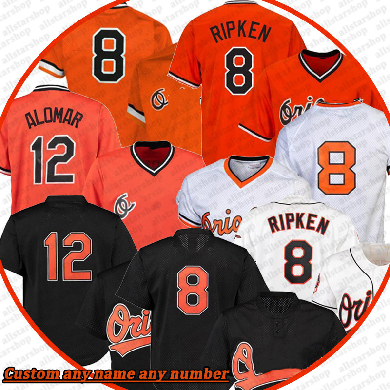 

Mens Women Youth Baseball Jerseys Throwback 8 Cal Ripken Jr. 12 Roberto Alomar Orange White Black Jersey