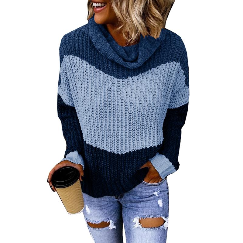 

Women' Sweaters Jeemery Womens Cowl Neck Color Block Patchwork Long Sleeve Loose Fit Oversized Casual Lightweight Winter Pullover Tops, Blue