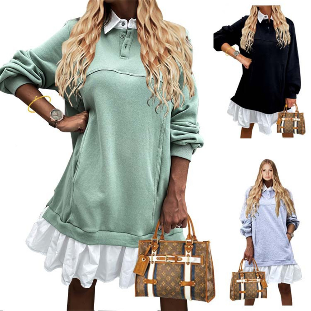 

2021 Turn Down Collar Shirt Patchwork Sweater Casual Pockets Button Long Sleeve Winter New Fashion Women Ag22, As picture