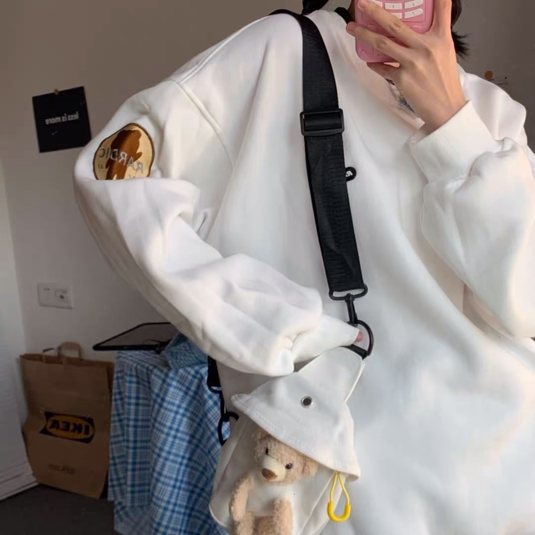 

new hoodie sweatshirt men oversized harajuku hooded pullover bear bag winter cotton sleeves sweatshirts 2021ss 69w1, Black