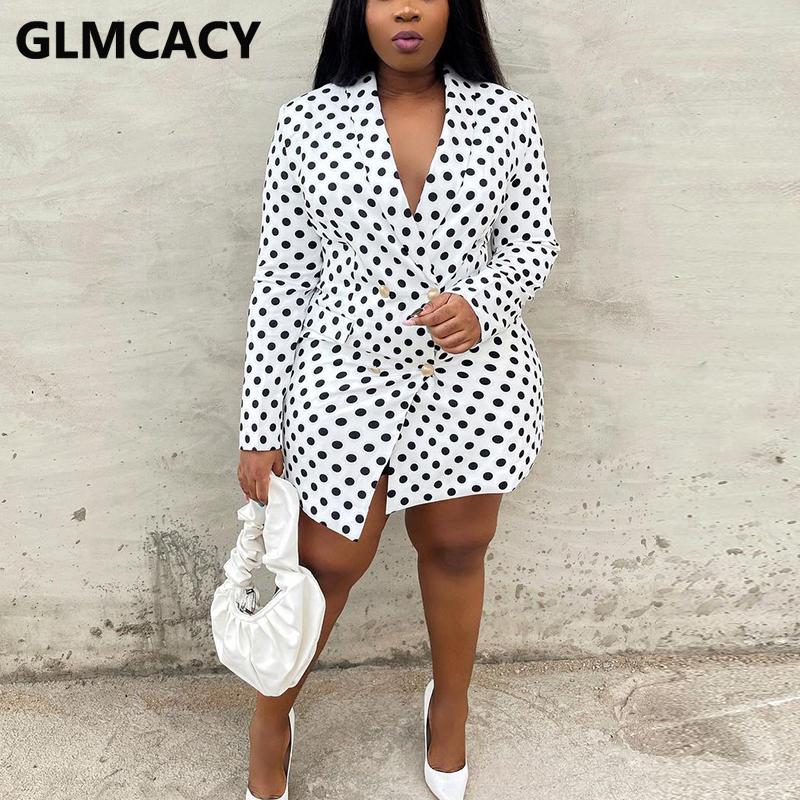 

Casual Dresses Plus Size Women Shawl Collar Polka Dot Blazer Mini Dress, White