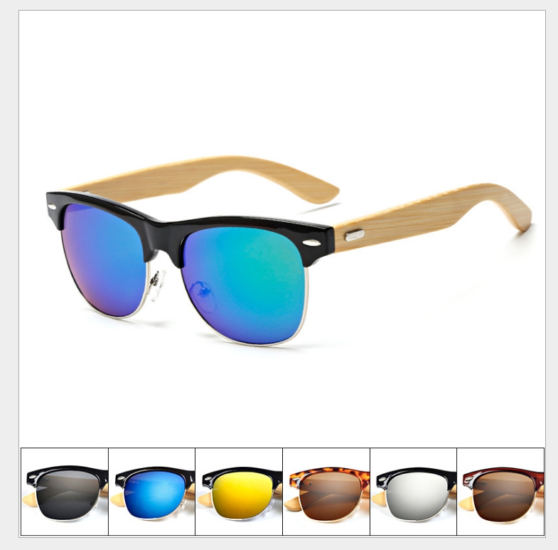 

Vintage bamboo Sunglasses Women Mirror Lens Glasses Men Brand Designer Wooden Sun Glasses with Wrap Semi Rimless Shades