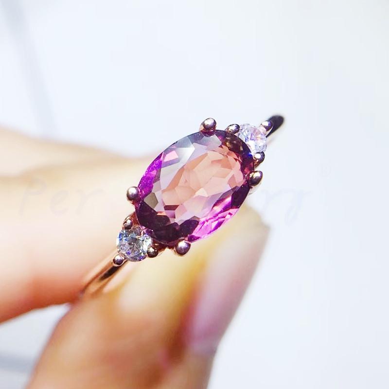 

Cluster Rings Per Jewelry Natural Real Pyrope Oval Simple Ring 5*7mm 1.1ct Gemstone 925 Sterling Silver Fine Q2042128, Golden;silver