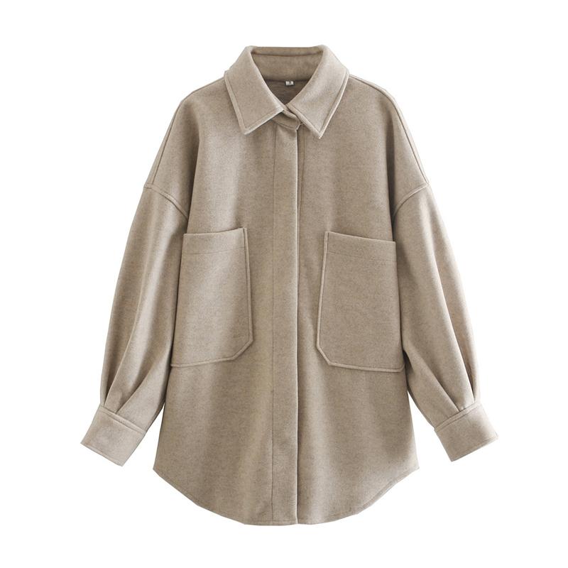 

Streetwear Women Tweed Coats 2021 Fashion Ladies Pocket Loose Outercoat Causal Female Vintage Button Khaki Oversized Coats