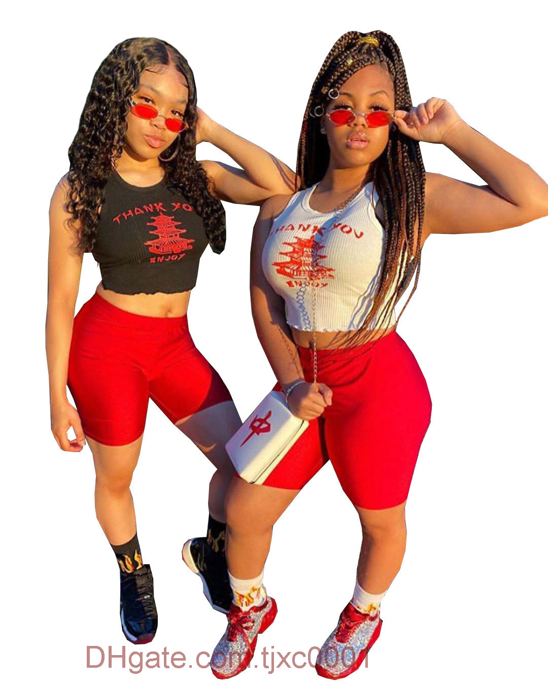 

Women fitness wear yoga outfits Letter Shirt Printed Bodycon Two Piece Set Crop Tops+bike Shorts 2021 Casual Sportswear Summer Short Tracksuits, White;red