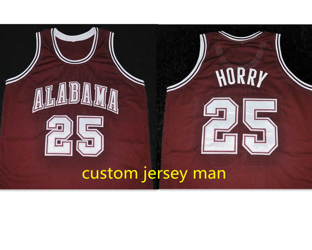 

ALABAMA COLLEGE #25 ROBERT HORRY BASKETBALL Jersey red Mens Stitched Custom made size -5XL, Wine red