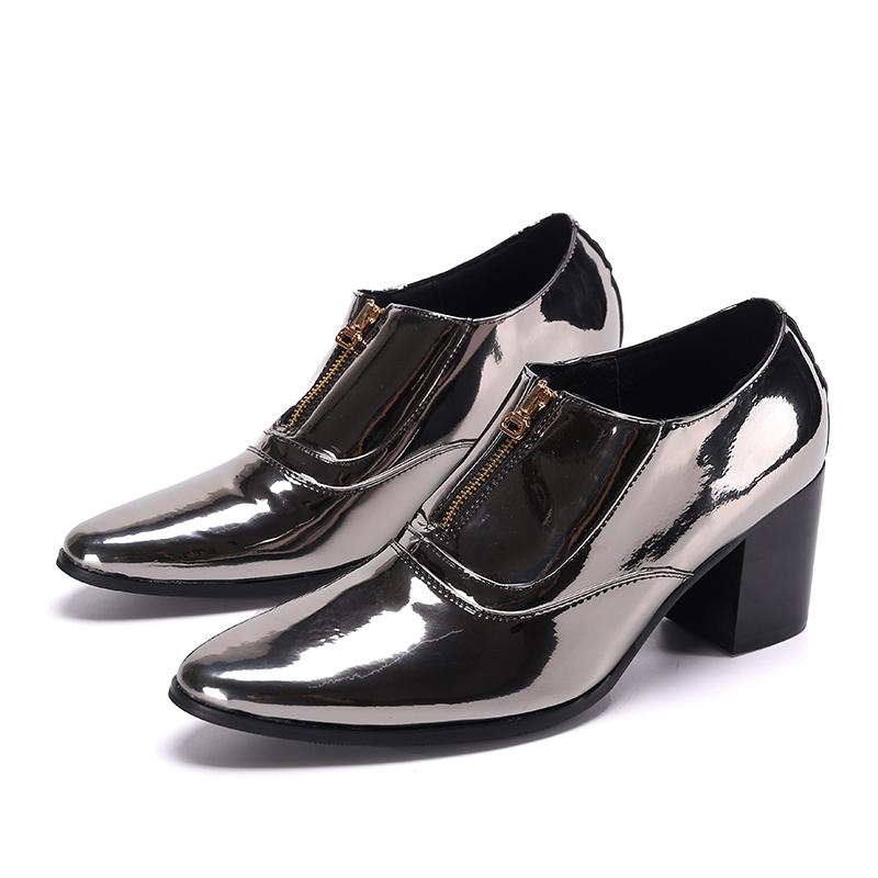 

Dress Shoes Zapatos Hombre Mens Leather High Heels Shiny Front Zipper Causal Business Oxford Men Party Wedding Italiano, As picture