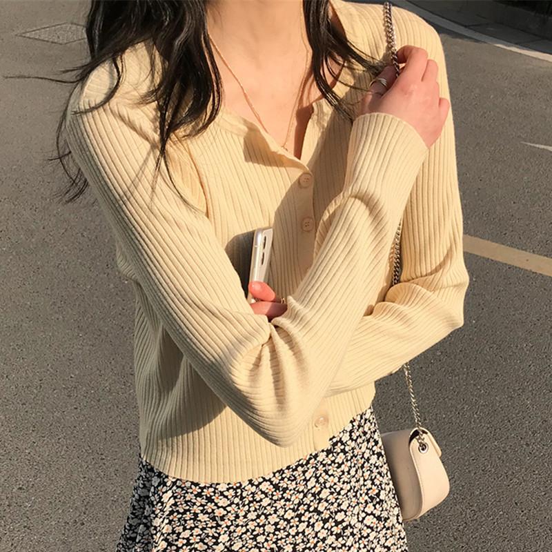 

Women's Knits & Tees Spring Women Cardigans 2021 Fashion Slim Ladies Knitted Sweater Long Sleeve Buttons, Green