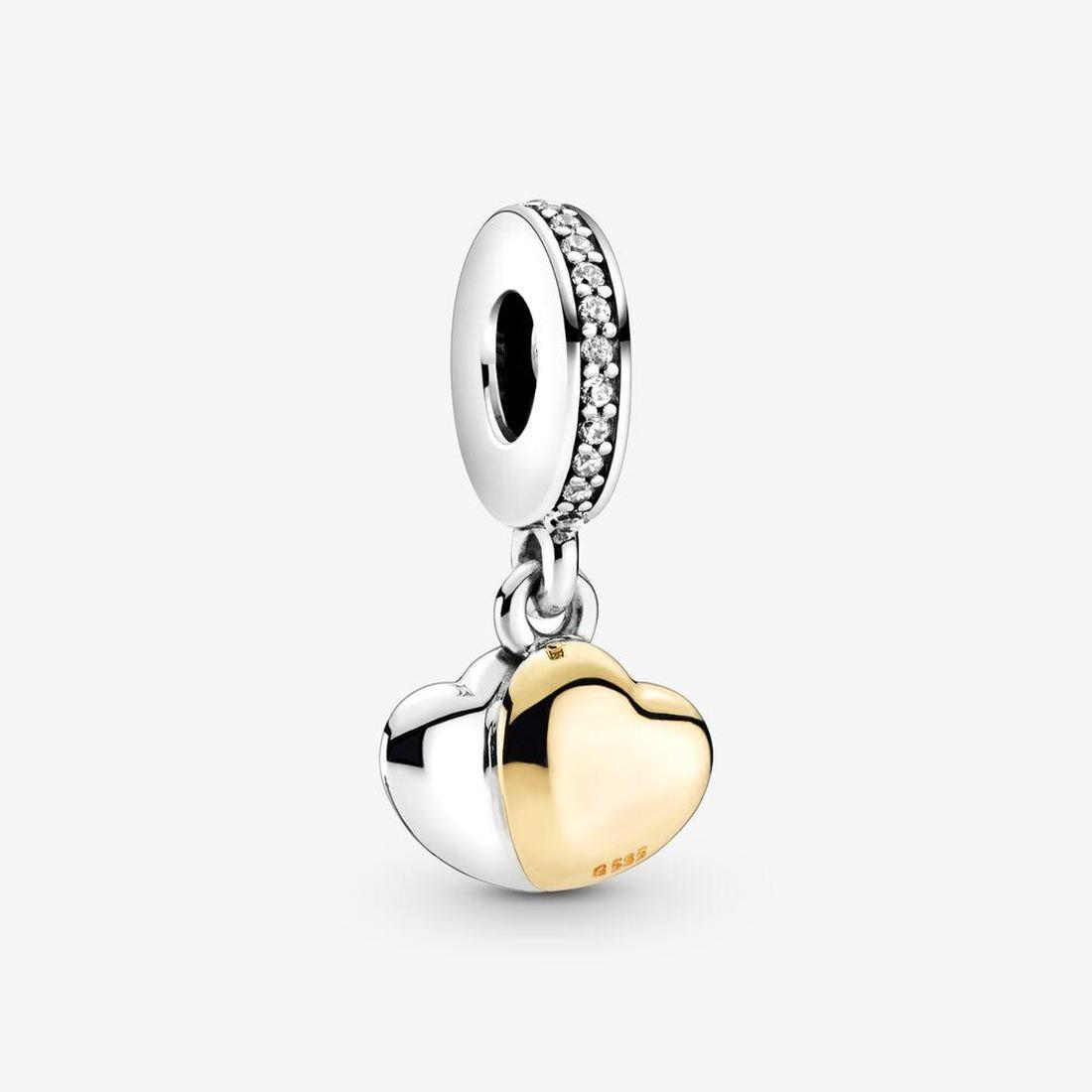 

Designer Jewelry 925 Silver Bracelet Charm Bead fit Pandora Two-Tone Double Heart Dangle Slide Bracelets Beads European Style Charms Beaded Murano, Bronze;silver