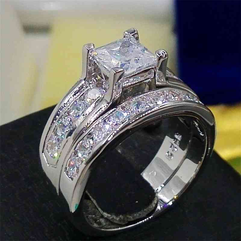 

Size 5/6/7/8/9/10 Vintage Jewelry 925 sterling silver AAA CZ princess Simulated stones women's WeddingRing set gift