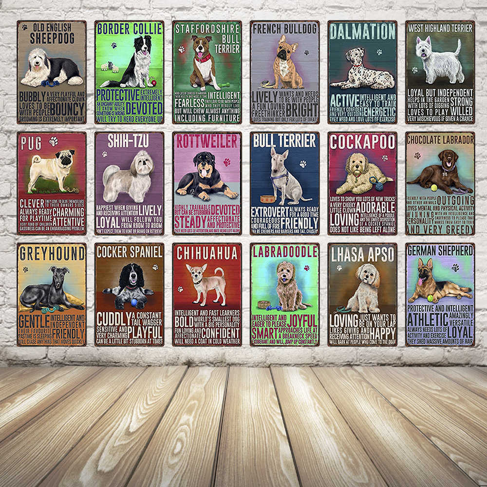 

GREYHOUND Dachshund Pug Border Collie Chihuahua Shih Tzu Bulldog Dog Tin Metal Sign Painting 20*30 CM Size y-1164
