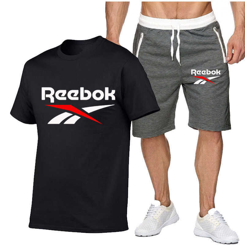 

Summer Capris men's letter print sports outdoor casual T-shirt + shorts suit large, Gray