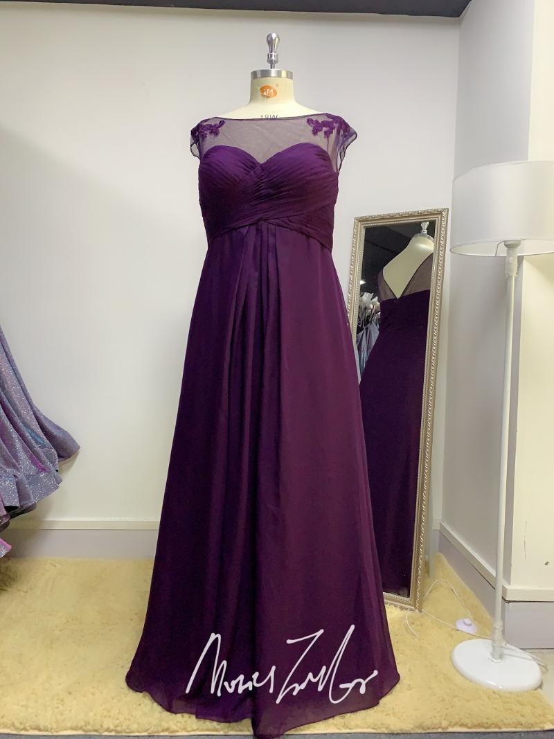 

Bridesmaid Dress Plum Purple Chiffon Lace Long 2021 Back O-neck Different Nice Luckgirls Mocini Tailor-Broken Code On Sale