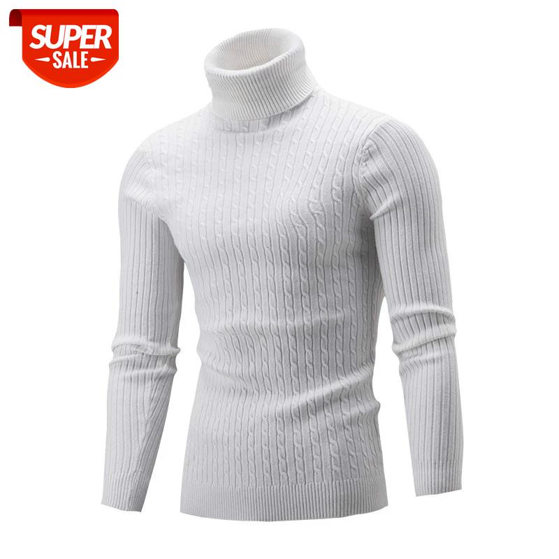 

2020 Fashion Autumn Winter Mens Sweaters Casual Male turtleneck Man's Solid Knitwear Slim Pullover Sweater men Brand Clothing #0t70, White;black