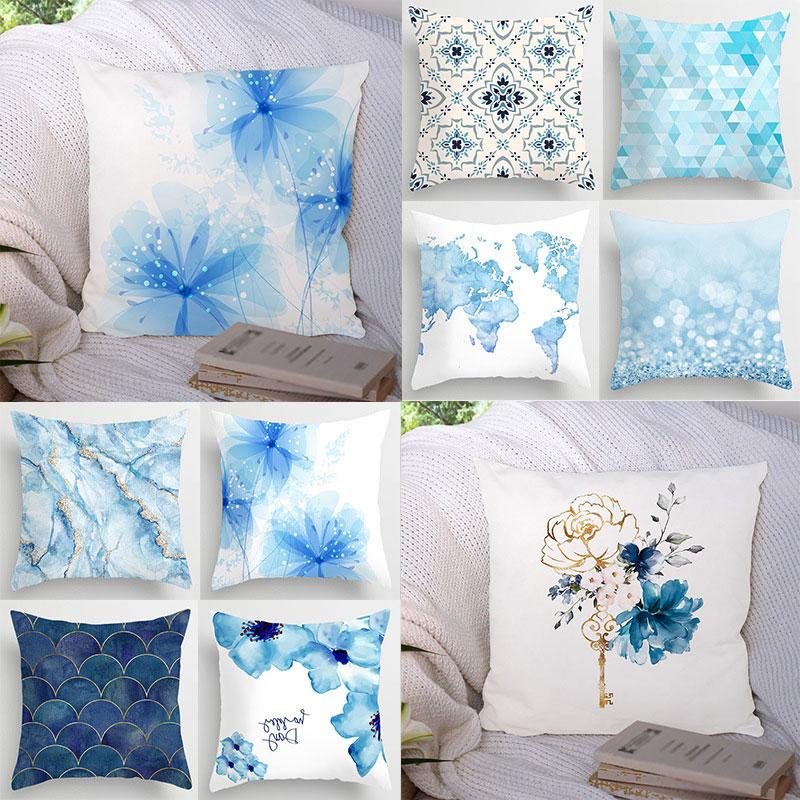 

Pillow Case Lake Blue Marble Geometric Sofa Cushion Cover Decorative Pillowcase Polyester Throw Cases Home Decor Pillowcover 45*45cm
