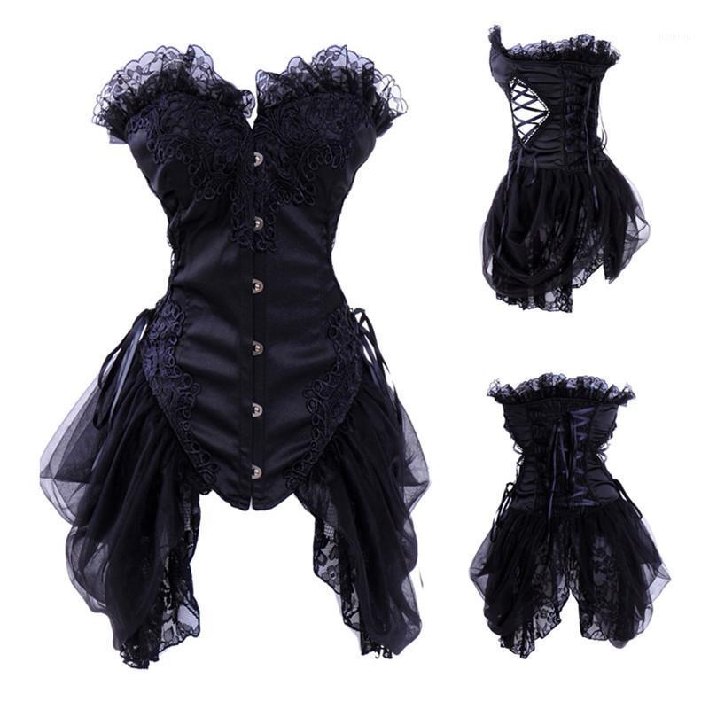 

Bustiers & Corsets Sexy Corset Bustier Lace Women Plus Size Push Up Gothic Strapless Overbust Long Dress Corselet Black White, 1002 black