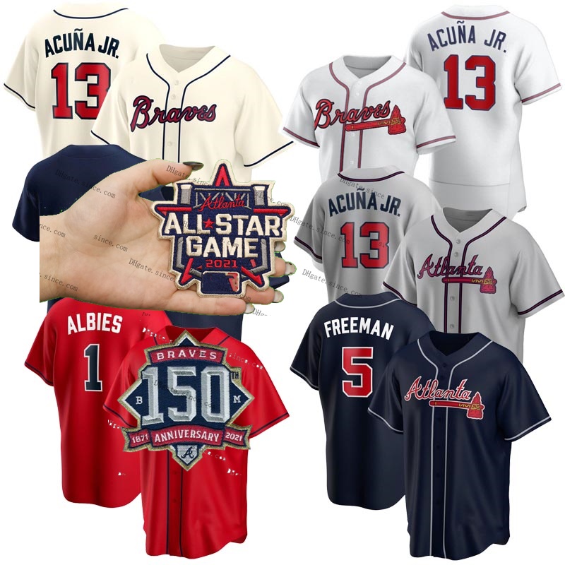 

Ronald Acuna Jr. Atlanta All-Star Game 150th Marcell Ozuna Jerseys Ozzie Albies Austin Riley Freddie Freeman Dansby Swanson Greene Donaldson, Blue;black