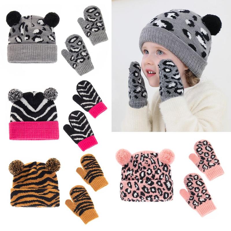 

Beanies Toddler Kids Baby Hats And Gloves Set Winter Knit Earflap Beanie Cute Warm Pom Hat Mittens