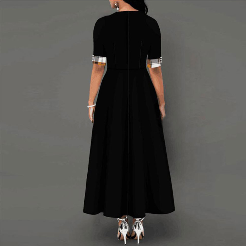 

2021 New Women Half Sleeve o Neck Plaid Button Patchwork Irregular Long Elegant High Waist Slim a Line Midi 2g4z, Purple