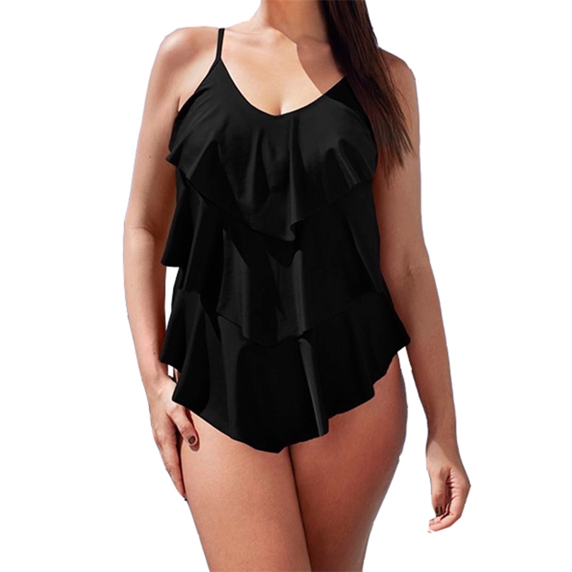 

Ruffle Swimsuit Mature Women Cover Belly Swimwear Slimming Vintage Retro Bodysuit Bathing Suits Monokini Plus Size 3XL 210615, Blue