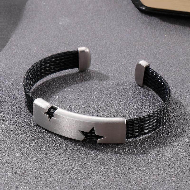 

Bangle HaoYi Trendy Star Shape Men's Three-color Stainless Steel Open Bangles Punk Simple Jewelry