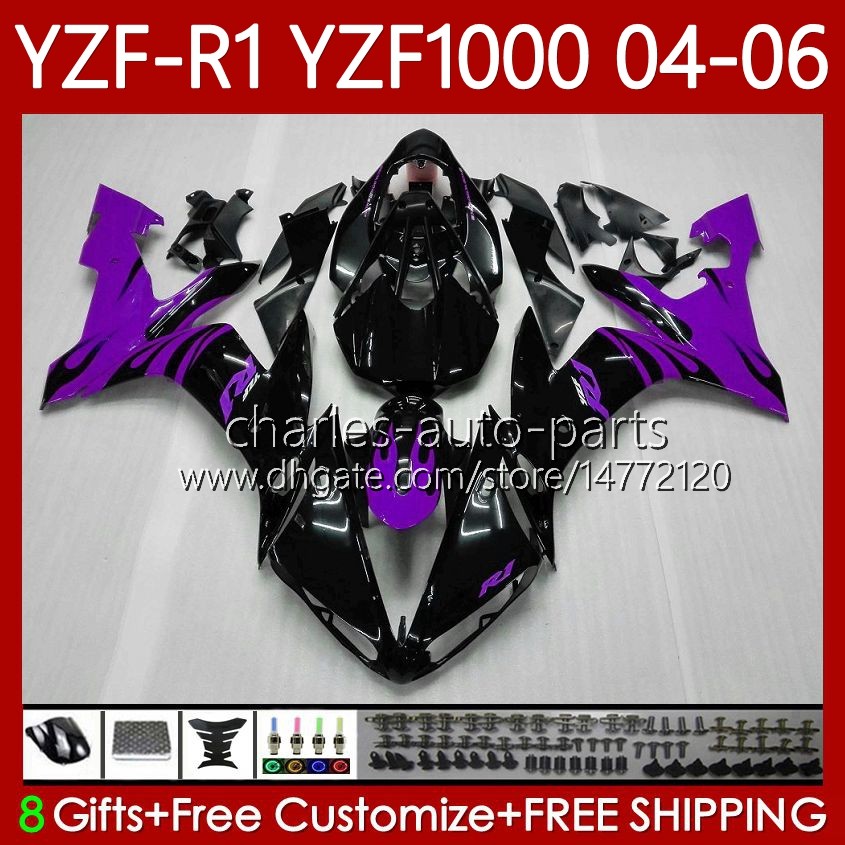 

Fairings Kit For YAMAHA YZF-R1 YZF R 1 1000 CC Purple flames YZF1000 YZFR1 04 05 06 Bodywork 89No.65 YZF R1 1000CC 2004 2005 2006 YZF-1000 2004-2006 OEM Motorcycle Body, No. 1