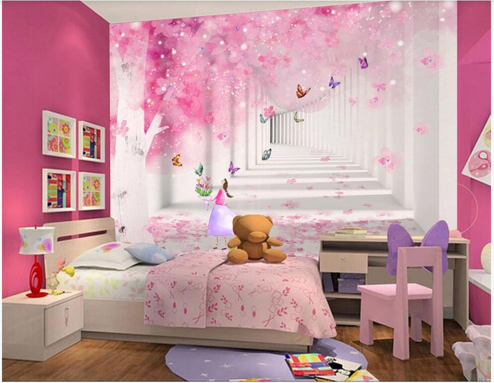 

Wallpapers Wall Paper 3 D Custom Po Pink Cherry Butterfly Children's Room Home Decor 3d Murals Wallpaper For Bedroom Walls, Non-woven