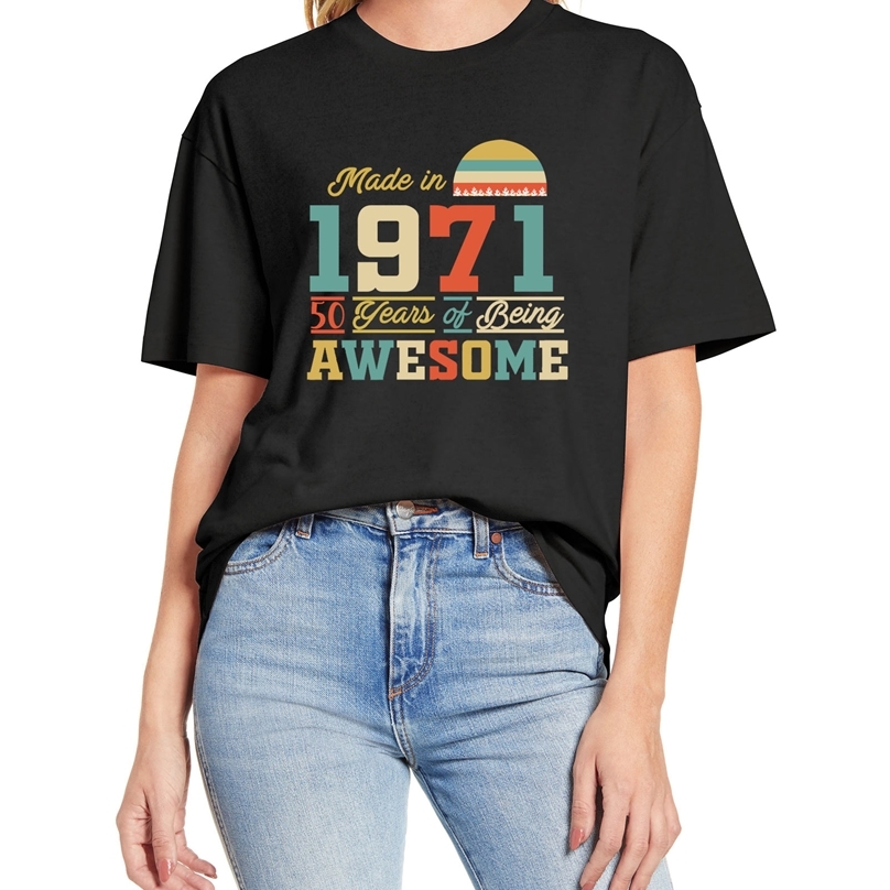 

1971 tshirts 50 Years of Being Awesome 50th Birthday Gifts for Women And Mens Funny Unisex Gift T Shirt Cotton Tee XS-3XL 210720, Gray