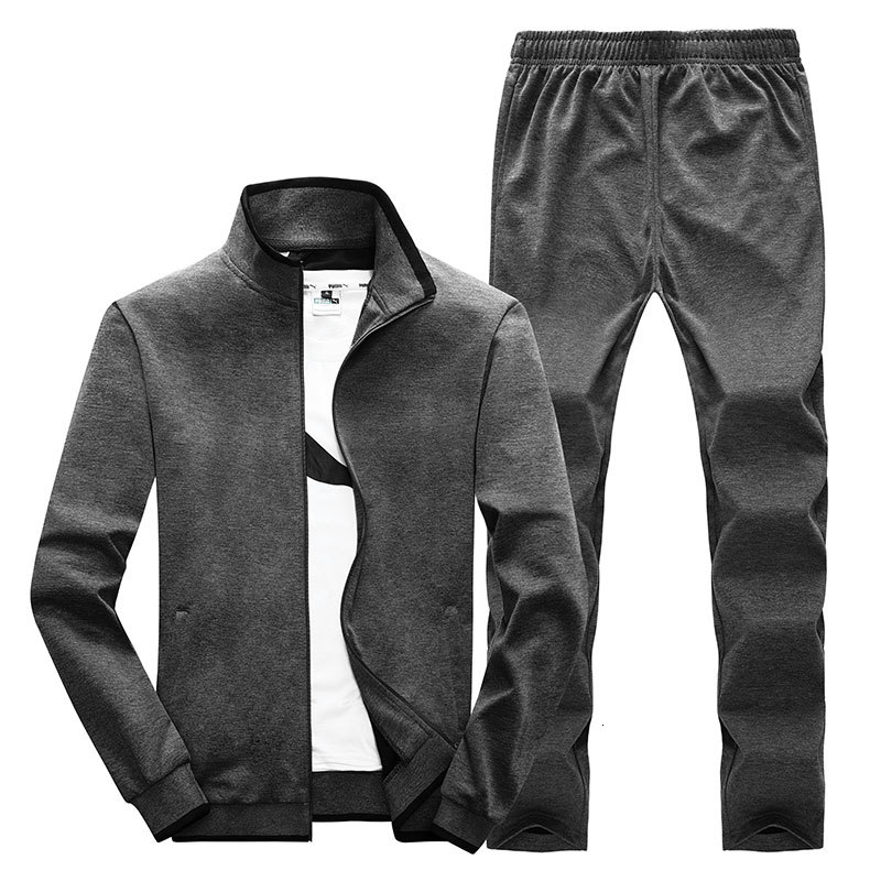 

2021 2 Sets of Sports Suits Jacket + New Spring Sweatsuit Pants Soild Men's Clothing More Size -5xl Xuqi, Black