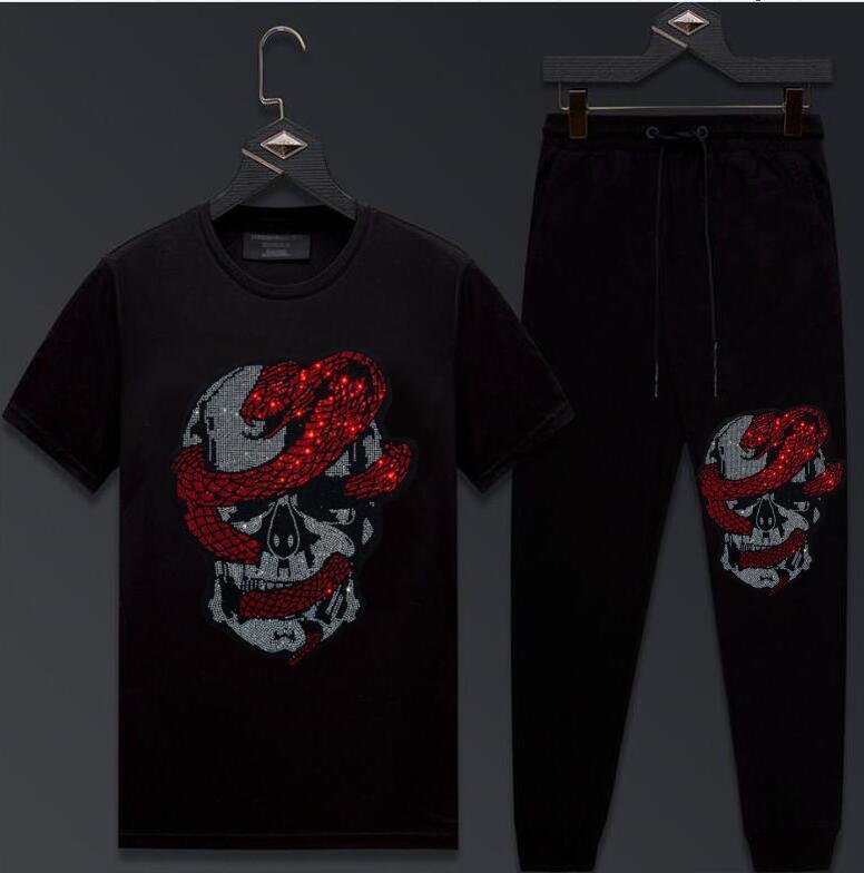

New Sets Tracksuit Men Short Sleeve Diamond Stone Sportswear 2021 Male Suit Two Piece Set Casual Qpx9, Color as shown