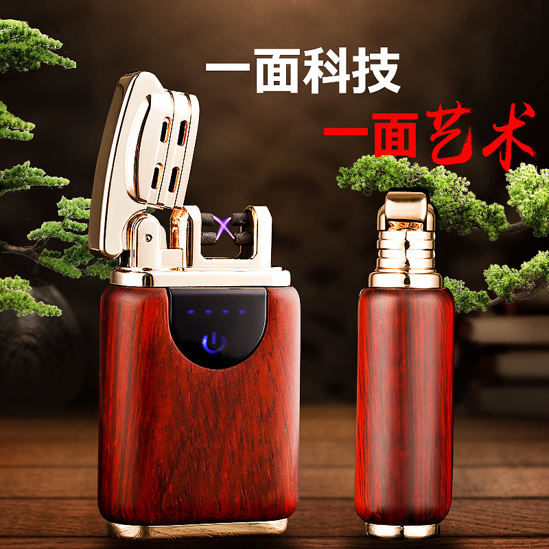 

Jabon Portabe Pandawood Dua Arc ighter With Touch Pane And Power ED USB Rechargeabe Cigarette Accessories Gift For Men