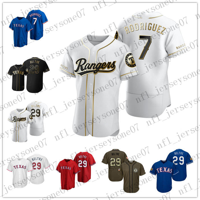 

Custom Texas men women youth Rangers 29 Adrian Beltre 7 Ivan Rodriguez white blue red gray Authentic 2020 Home Jersey