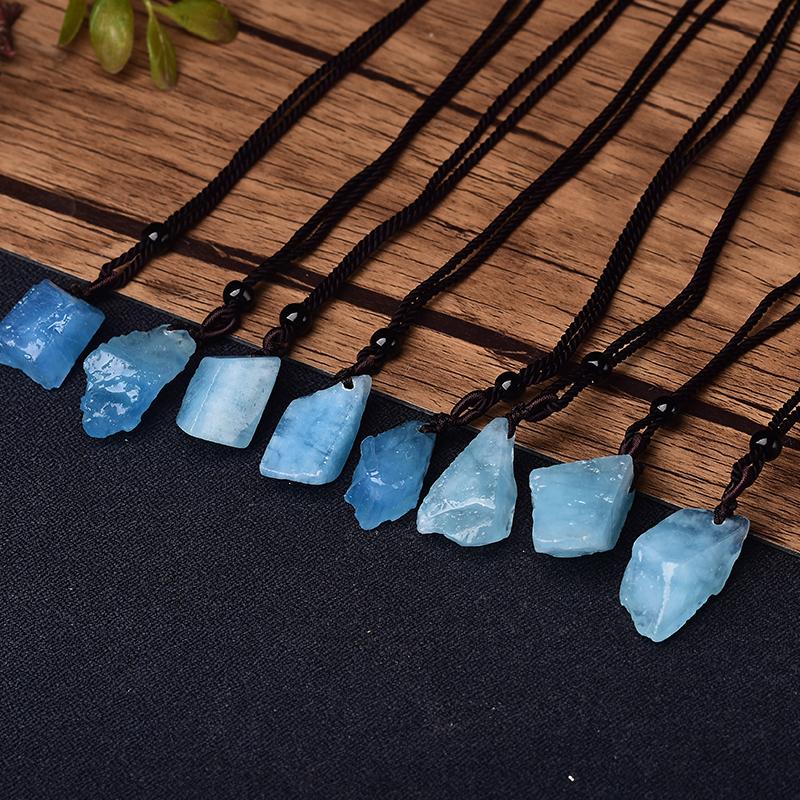 

Decorative Objects & Figurines 1PC Fashion Simple Aquamarine Blue Pendant Natural Quartz Stone Crystals For Men Women Jewelry Purple Min