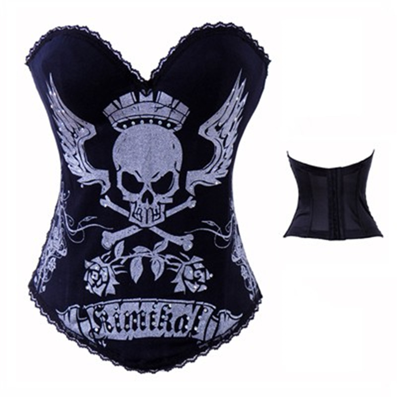 

Woman Bustiers Skeleton Skull Print Clothing Sexy Corset Bustier Tops Women Gothic Cotton Push Up Overbust Corsets Steampunk Burlesque Corse